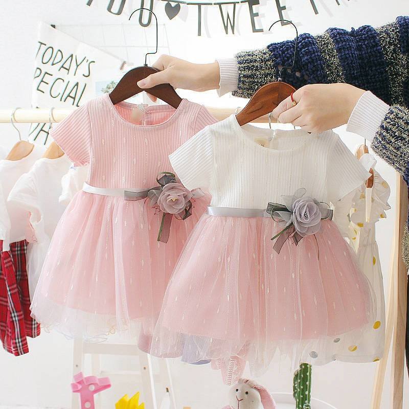 Fl004 Korean Sweet Style Girl Dresses Fashion Casual Fancy Lace Solid Flower Baby Kids Dress