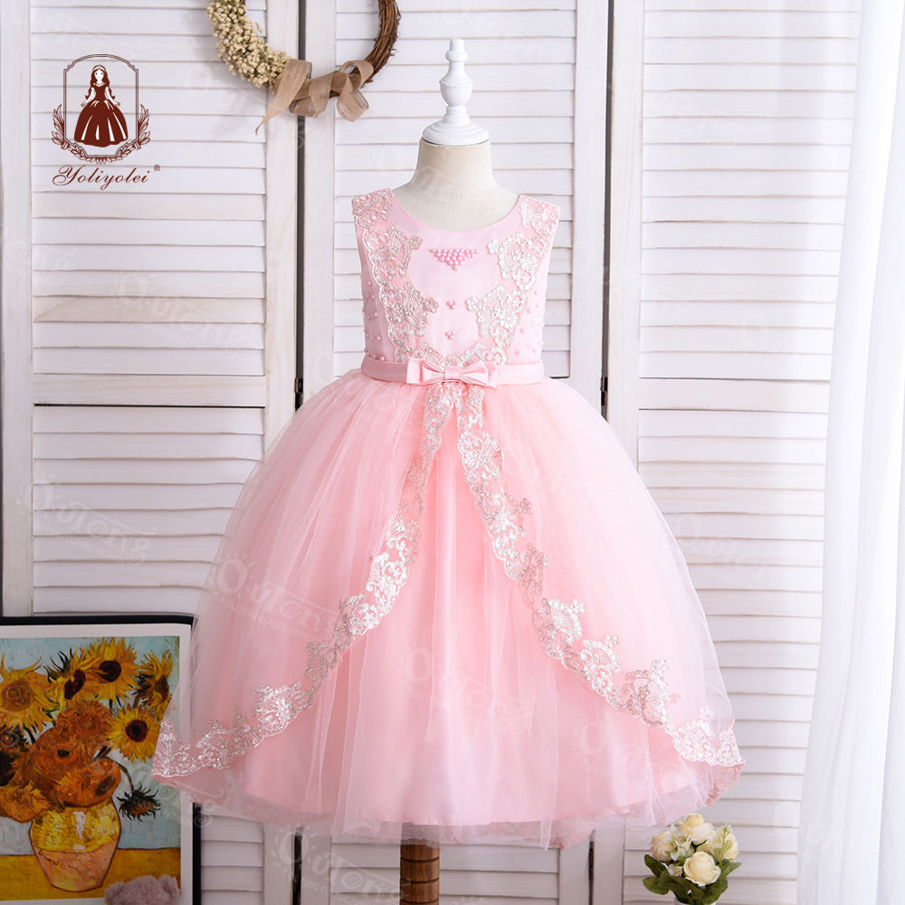 A7057 Outong Promotion O-Neck Luxury White Or Pink Trailing Birthday Celebrity Dresses