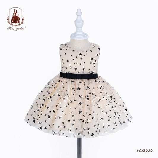 BOS2030 Baby Cheap Wholesalers Princess Sweet Sleeveless Crew Neck Layered Dot White Party Baby Girl Dresses