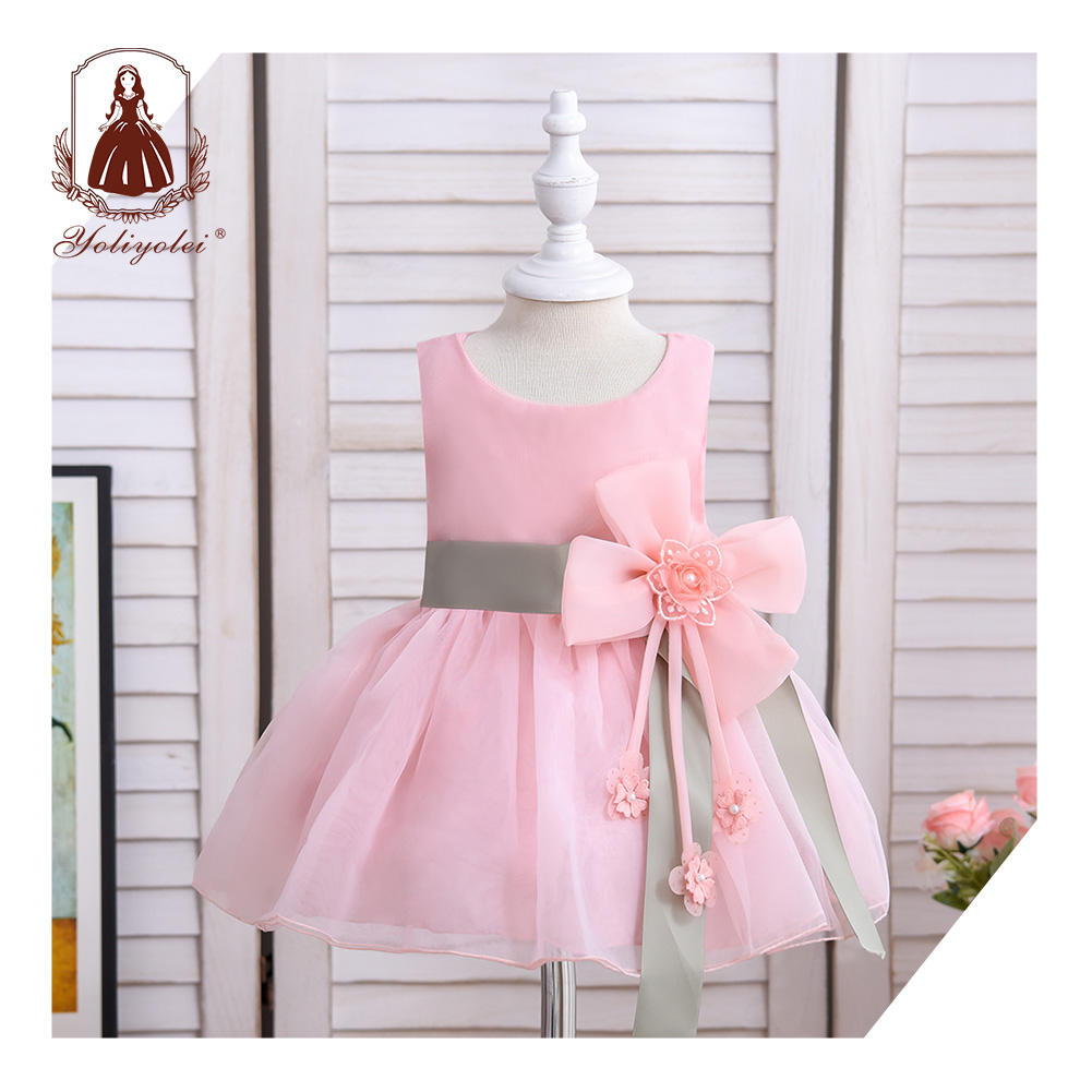 DK148 Outong Wholesale Toddler Girl First Birthday Baby Dress Big Bowknot Cute Infant Casual Baby Girls' Dress