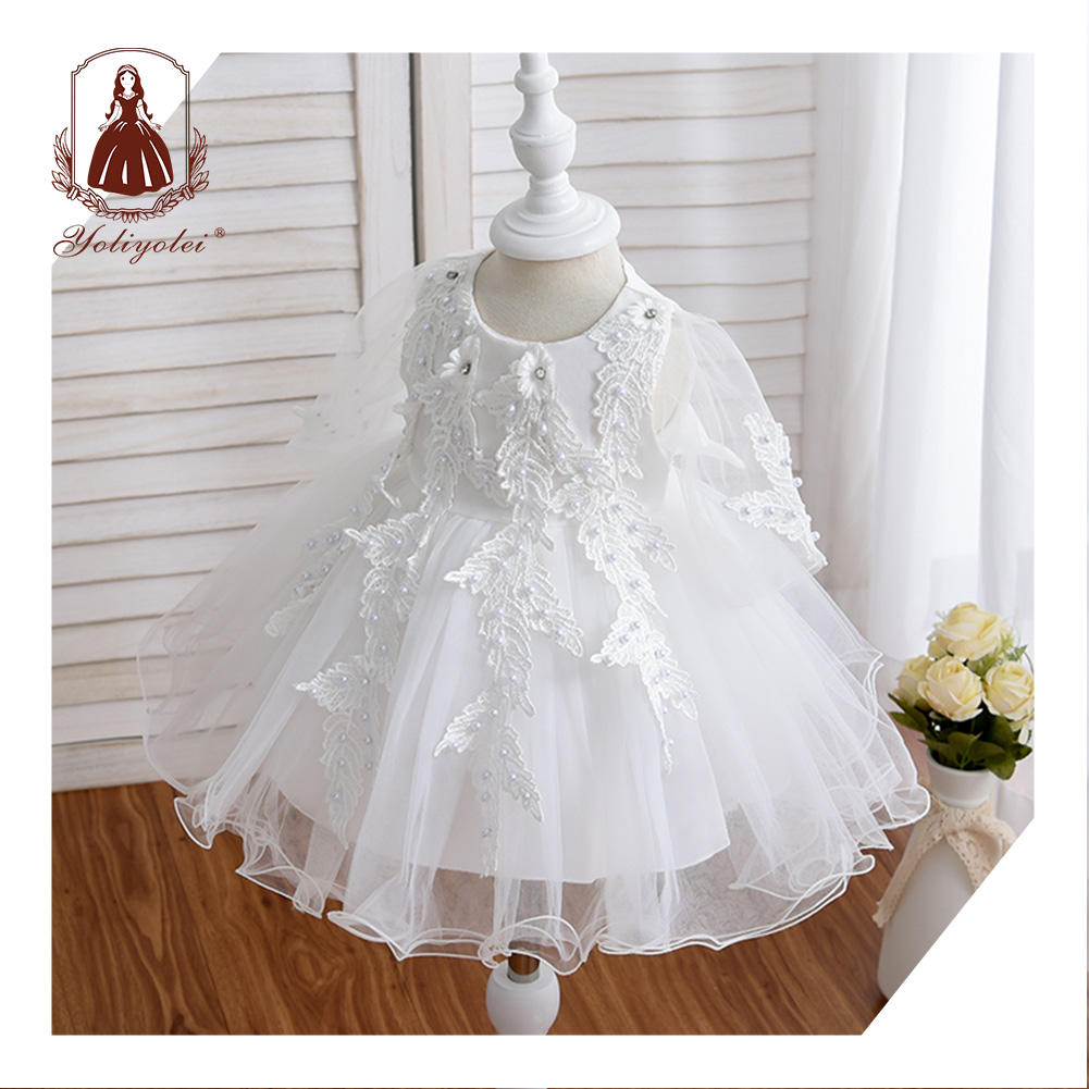 ZH40 New Design ODM Custom Vestidos Nia Infant Toddler White Wedding Baby Baptism Dress Kid Girls Dresses