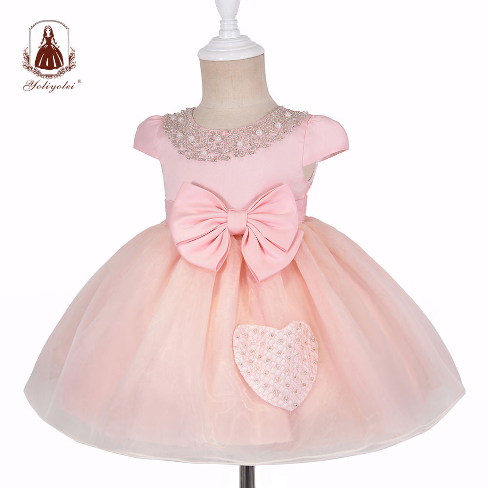 A1-048 Baby Wholesalers Fashion Princess Elegant Sleeveless 0-2 Years Peach Party Evening Girls Dresses