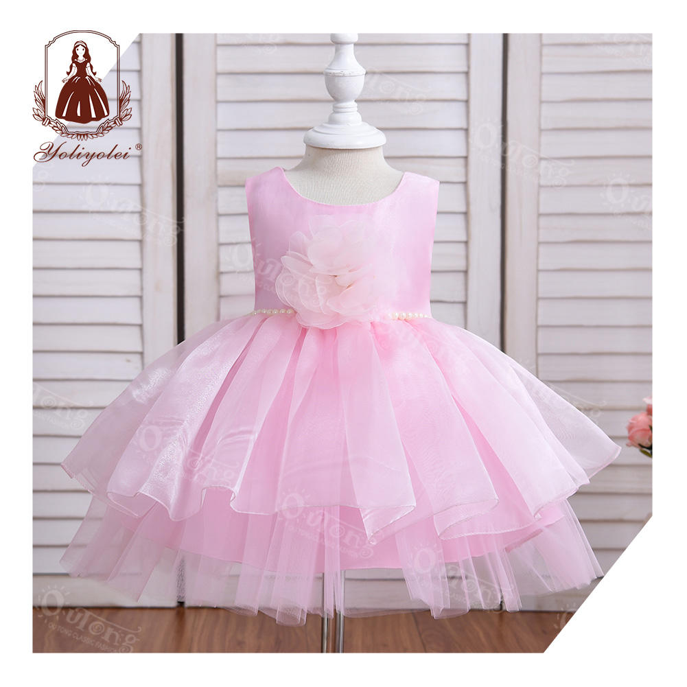 ZH10 Summer Newborn Baby Clothing Dress Polyester Fabric Mesh Gauze New Born baby girl cute birthday dresses With Flower