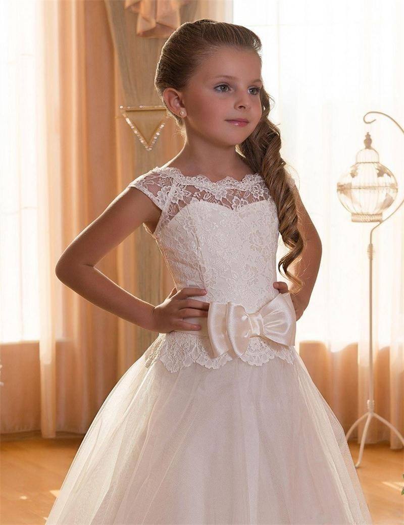 FL006 Fancy Flower Long Teenagers Dresses Girl Children Party Clothing Evening Formal Lace Wedding Kids Gown Dress