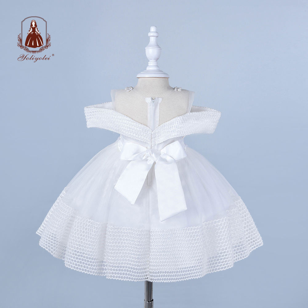 B0-1176 Baby Wholesalers Fashion Princess Elegant Sleeveless 0-2 Years White Party Evening Girls Dresses