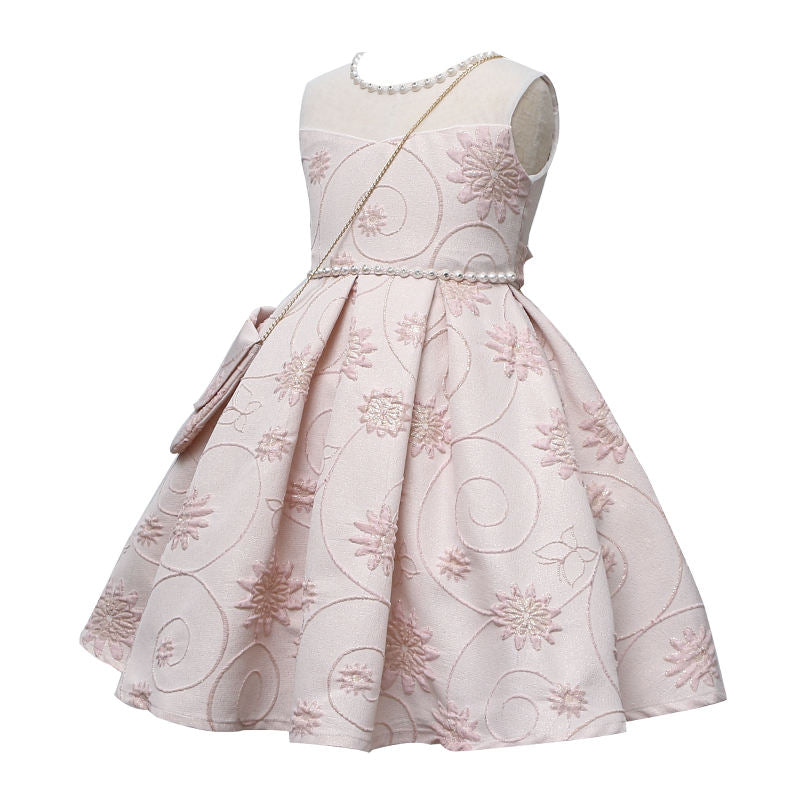 S2401 Summer Wholesale Formal Elegant Short Sleeve Crew Neck 5-9 Years Party Baby Girl Dresses