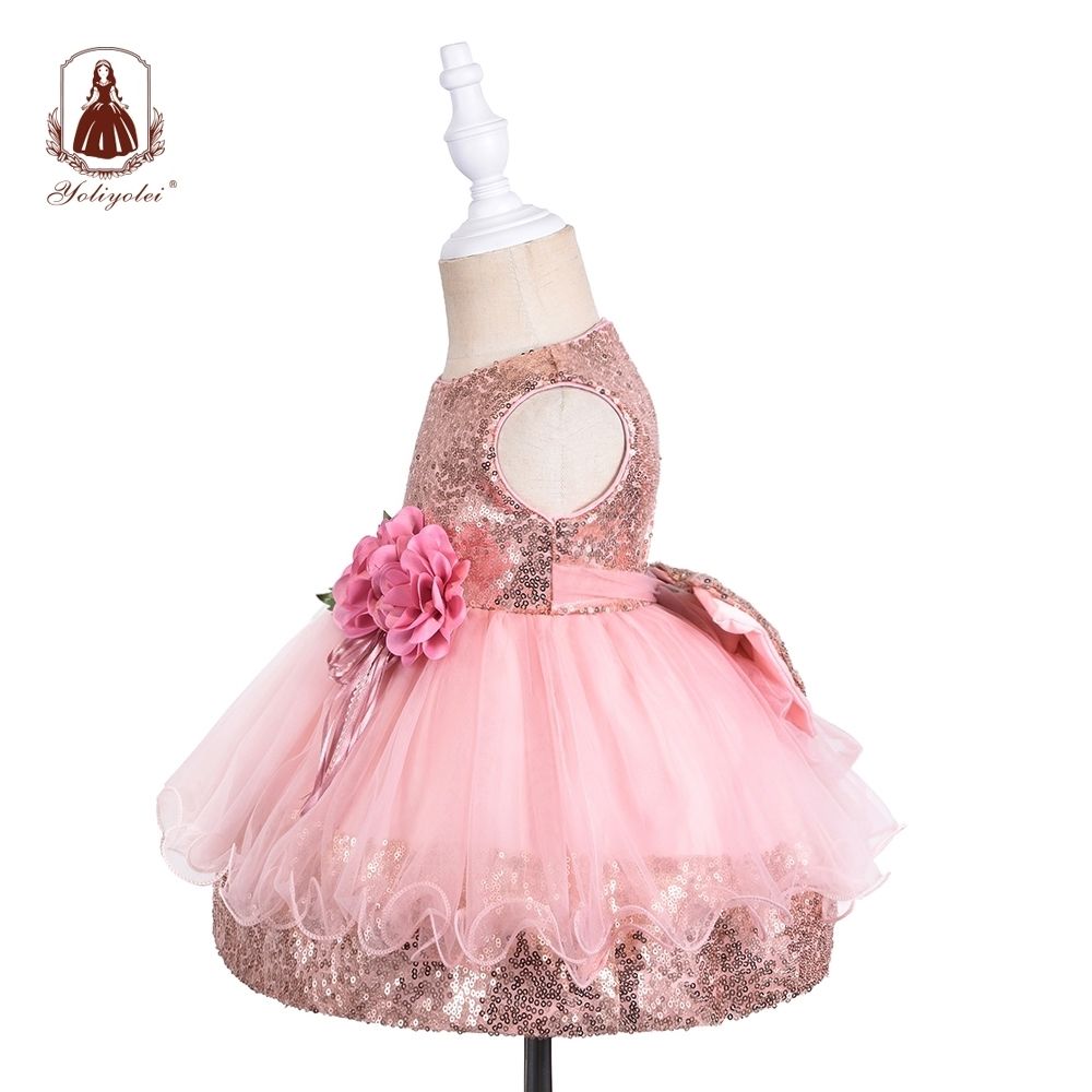 19T16 Baby Wholesalers Fashion Sequin Sleeveless 0-2 Years Peach Party Girls Dresses