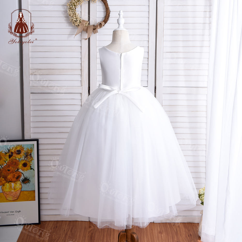 KE02 Summer Wholesale 4-12 Years Flower Girl Dress White Princess Gown Plain Girl Dresses For Wedding