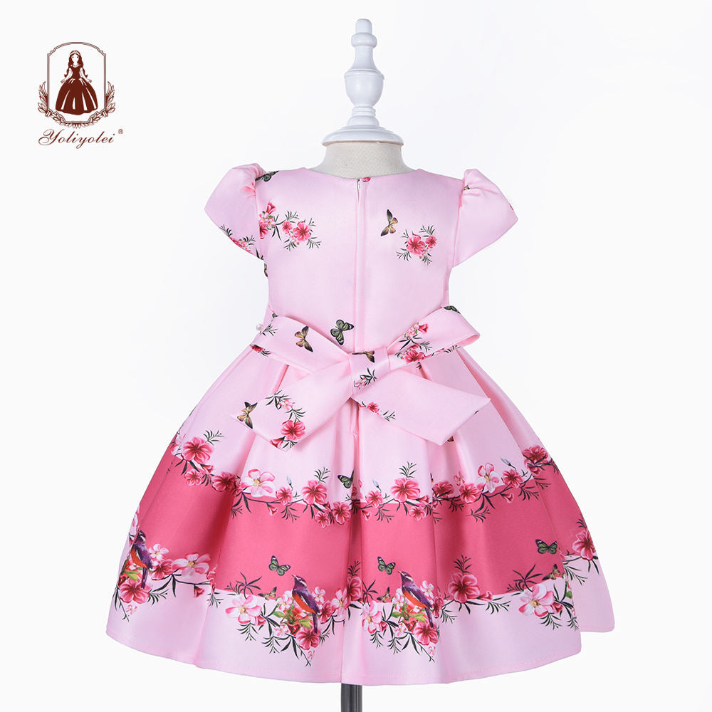 B19-774 Baby Wholesalers Princess Daily Life Short Sleeve Crew Neck Pink Evening Party Baby Girl Dresses