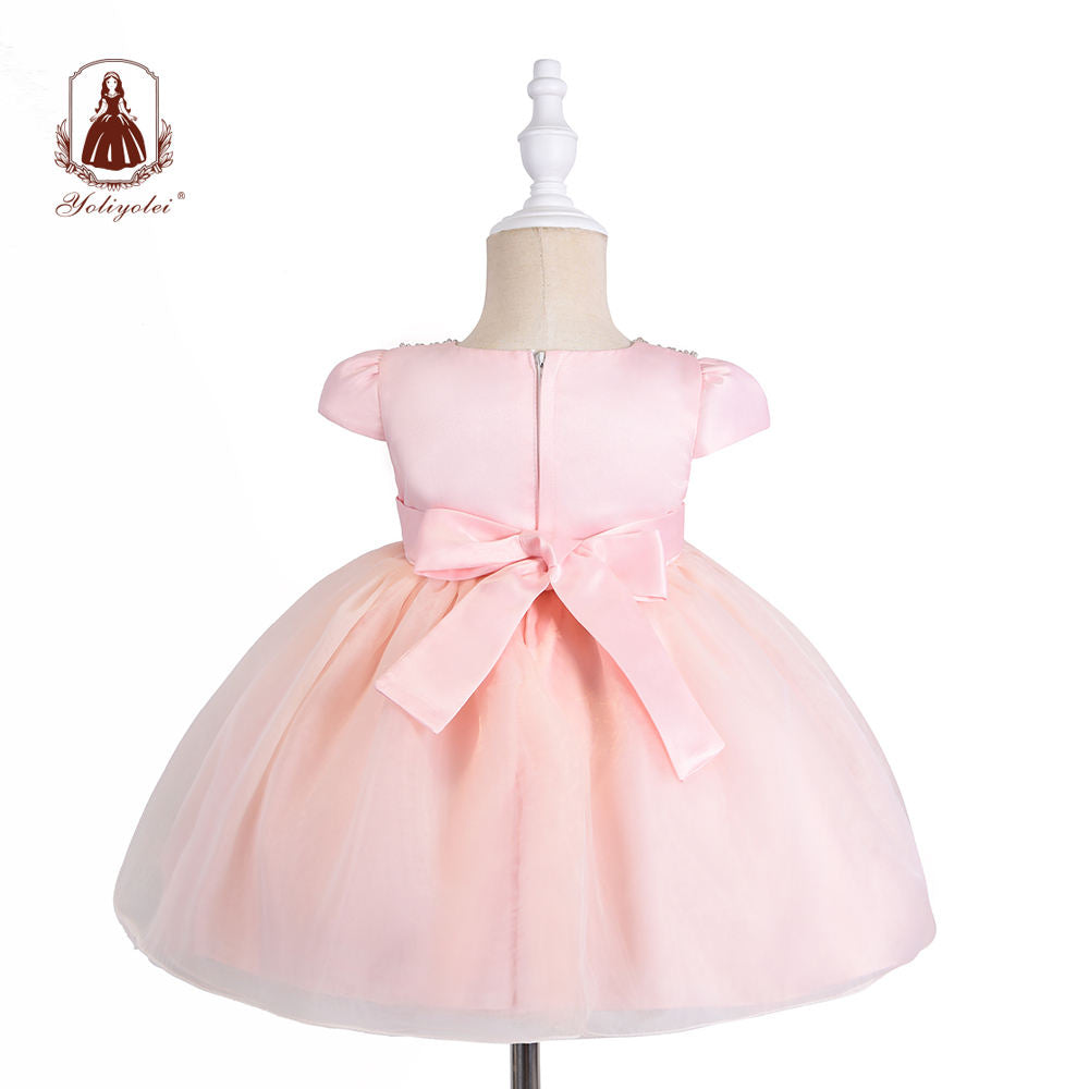 A1-048 Baby Wholesalers Fashion Princess Elegant Sleeveless 0-2 Years Peach Party Evening Girls Dresses