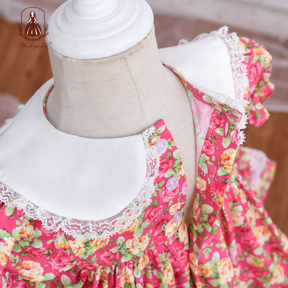 DK111 Summer Girls Children Short Sleeve Printed Princess Dress Lolita Kids Lace Floral Spanish Baby Dress For Girls 1 to 6 Years