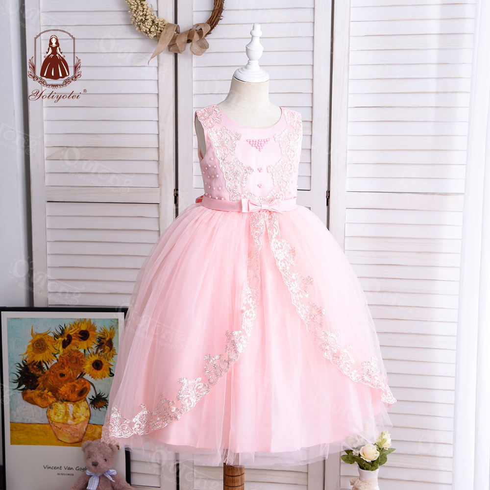 A7057 Outong Promotion O-Neck Luxury White Or Pink Trailing Birthday Celebrity Dresses