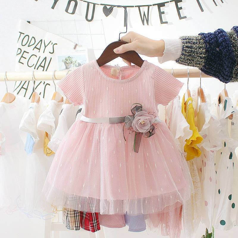 Fl004 Korean Sweet Style Girl Dresses Fashion Casual Fancy Lace Solid Flower Baby Kids Dress