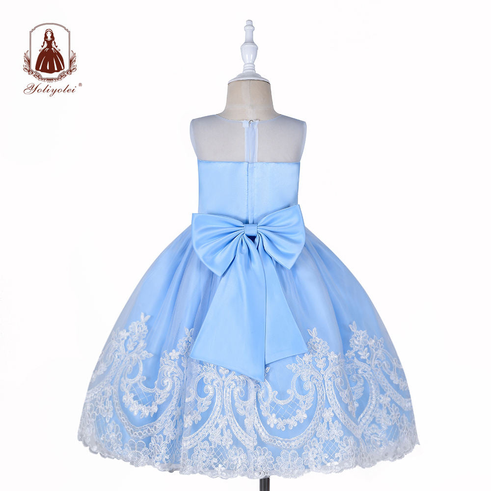 S2451 American Girl Classic Retro Elegant Summer Embroidered Children Girl Party Dress European Lace Dress For Children