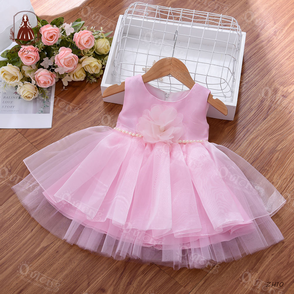 ZH10 Summer Newborn Baby Clothing Dress Polyester Fabric Mesh Gauze New Born baby girl cute birthday dresses With Flower