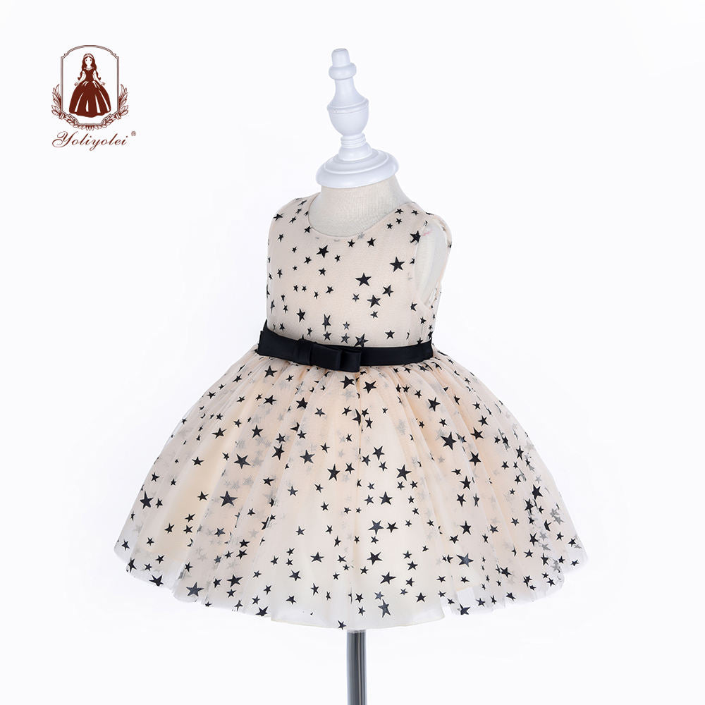 BOS2030 Baby Cheap Wholesalers Princess Sweet Sleeveless Crew Neck Layered Dot White Party Baby Girl Dresses