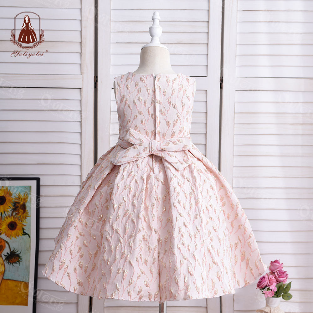 S2352 Cheap Wholesale S2352 Pink Children Party Dress Design Beading Solid African Kids Jacquard Dress For Girls