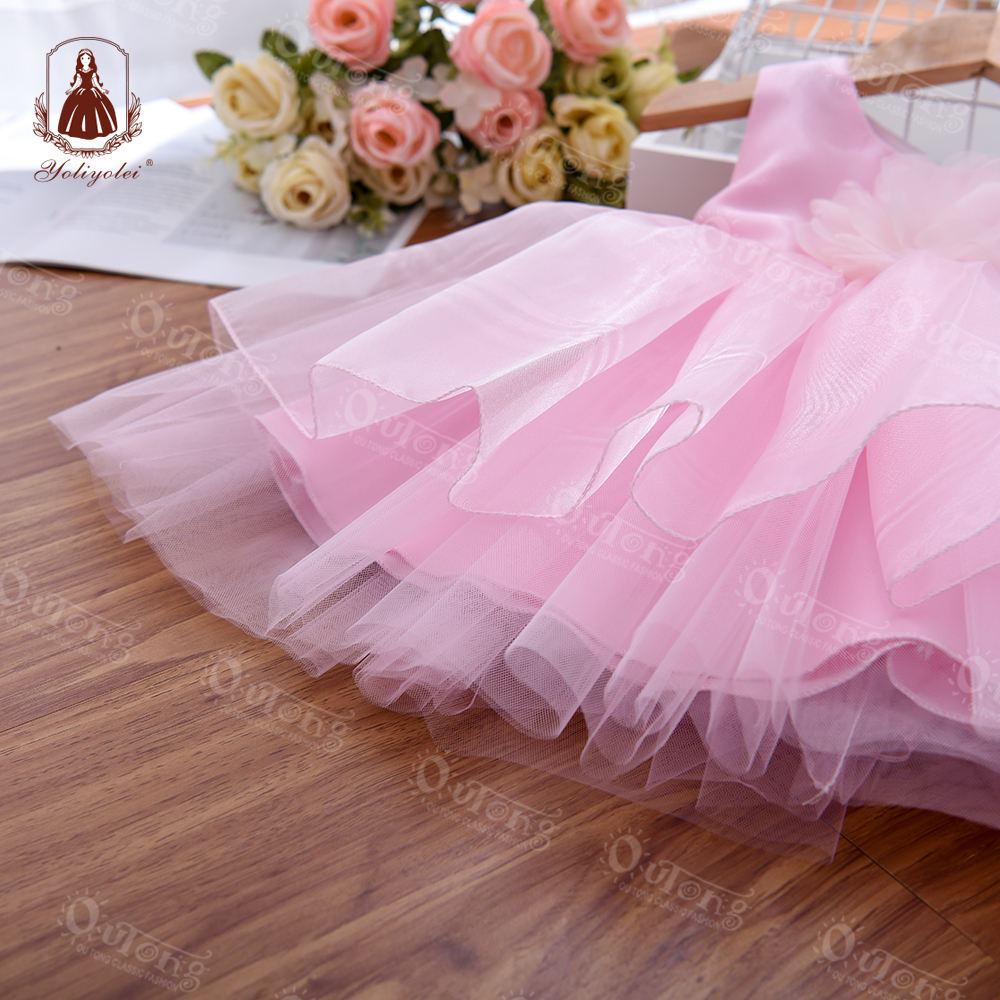 ZH10 Summer Newborn Baby Clothing Dress Polyester Fabric Mesh Gauze New Born baby girl cute birthday dresses With Flower