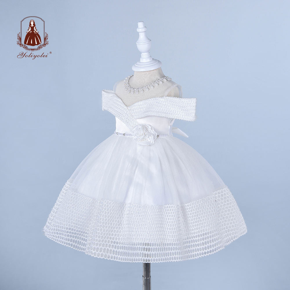 B0-1176 Baby Wholesalers Fashion Princess Elegant Sleeveless 0-2 Years White Party Evening Girls Dresses