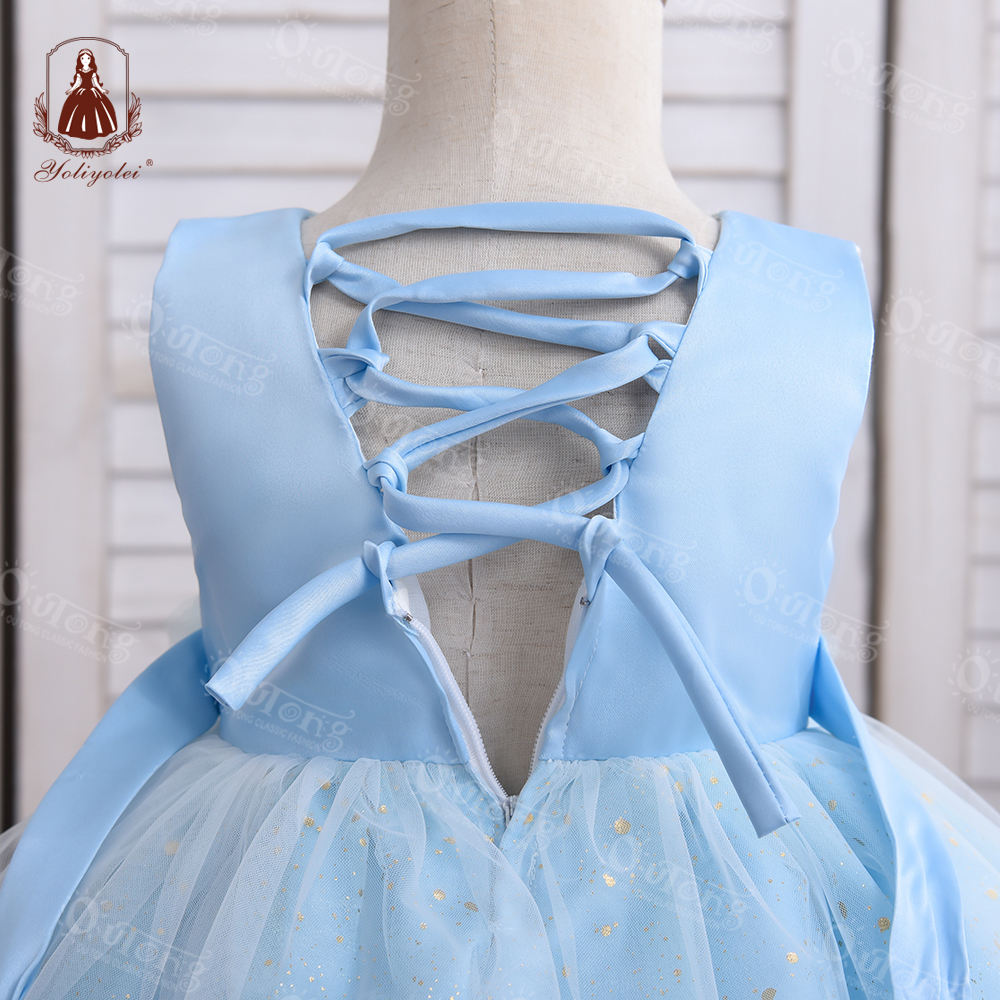 B0-2369 NewBorn Infant Dress Blue Plain Dyed Fluffy Tulle Kids Flower Girl Dresses Baby Girl Ball Gown