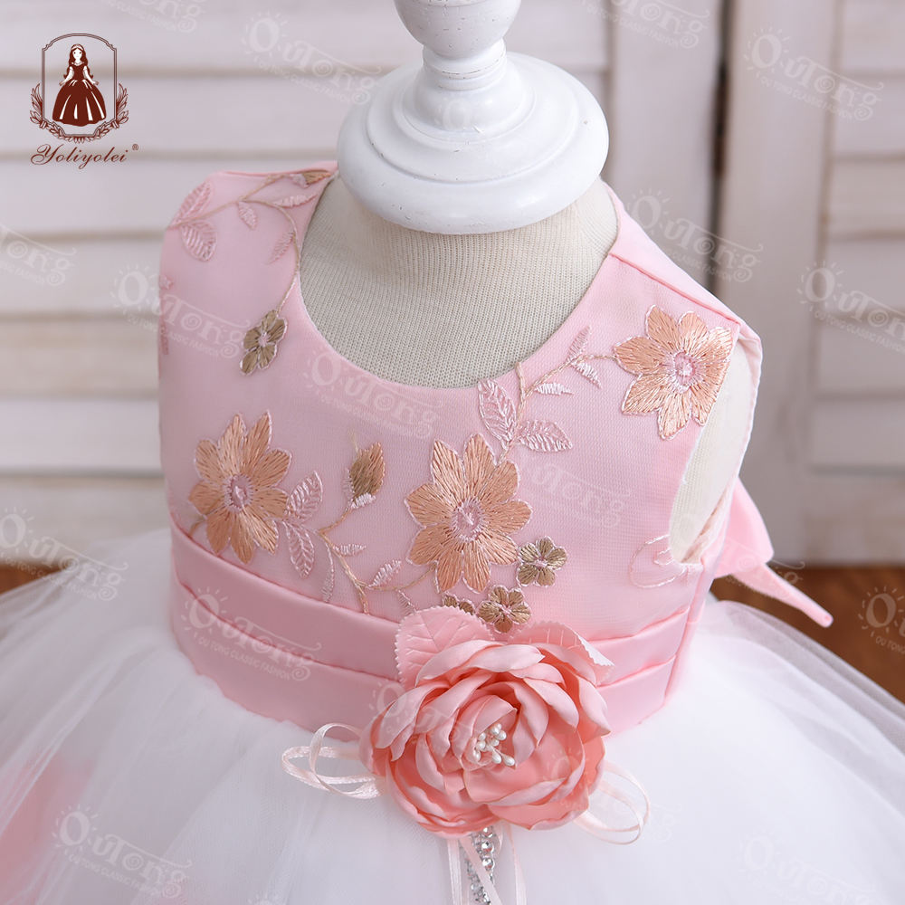 B4-614 Yoliyolei Flower Children Party Wear Princess Gown Embroidered Baby Birthday Girl Dresses For Kids 0-2 Years