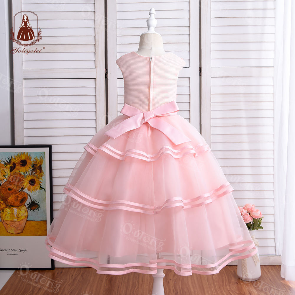 A7517 Formal Children Dress Sleeveless Fashion a-Line Applique Tulle Flower Girl Party Dresses For 4-12 Years Girls