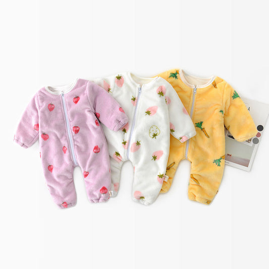 98003-2 Western Winter Newborn Clothing Jumpsuit Cute Printed Long Sleeve Velvet Warm Baby Girls' Rompers Baby Boys' Rompers