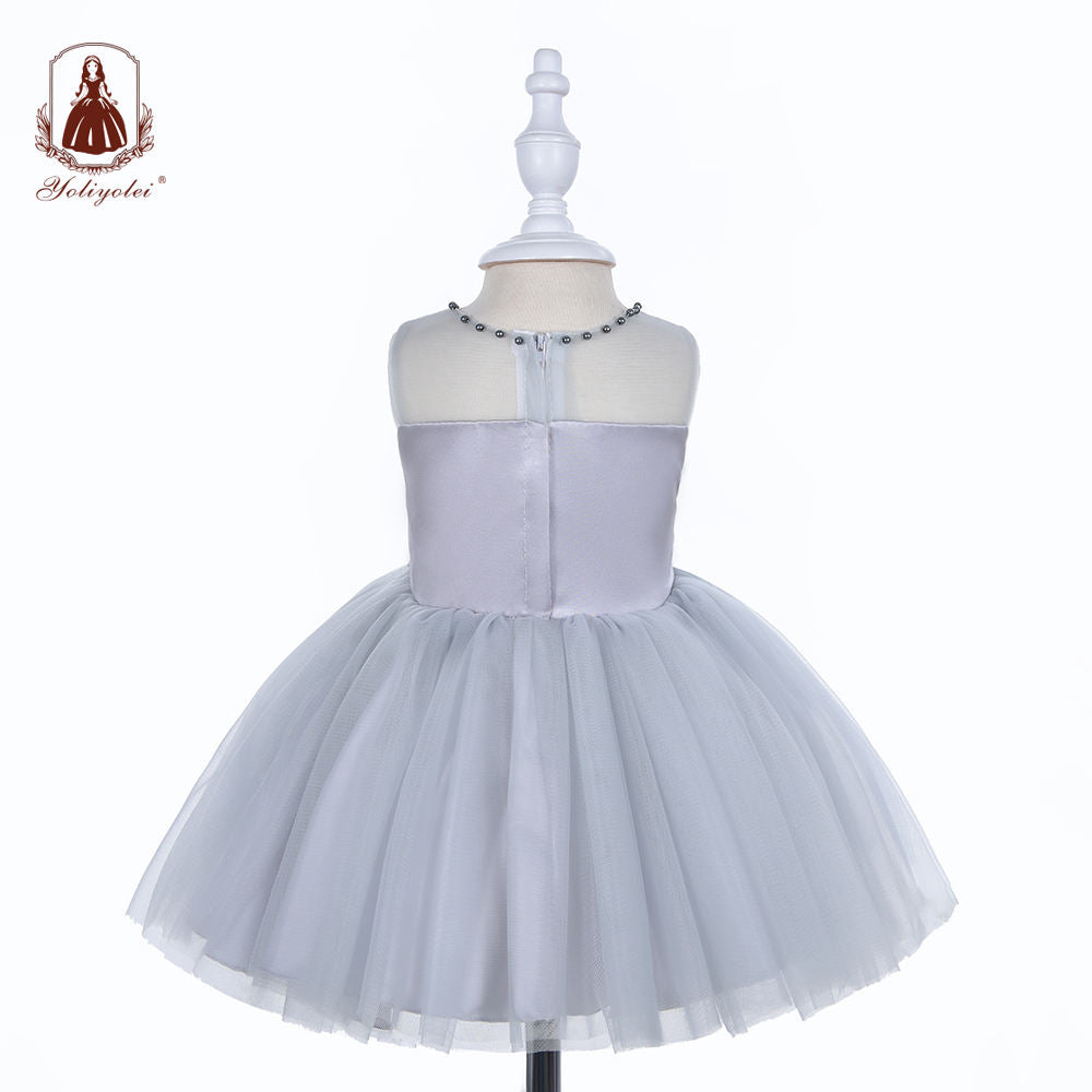 BOS2031 Baby Cheap Wholesalers Princess Elegant Sleeveless Crew Neck Layered Gray Party Baby Girl Dresses