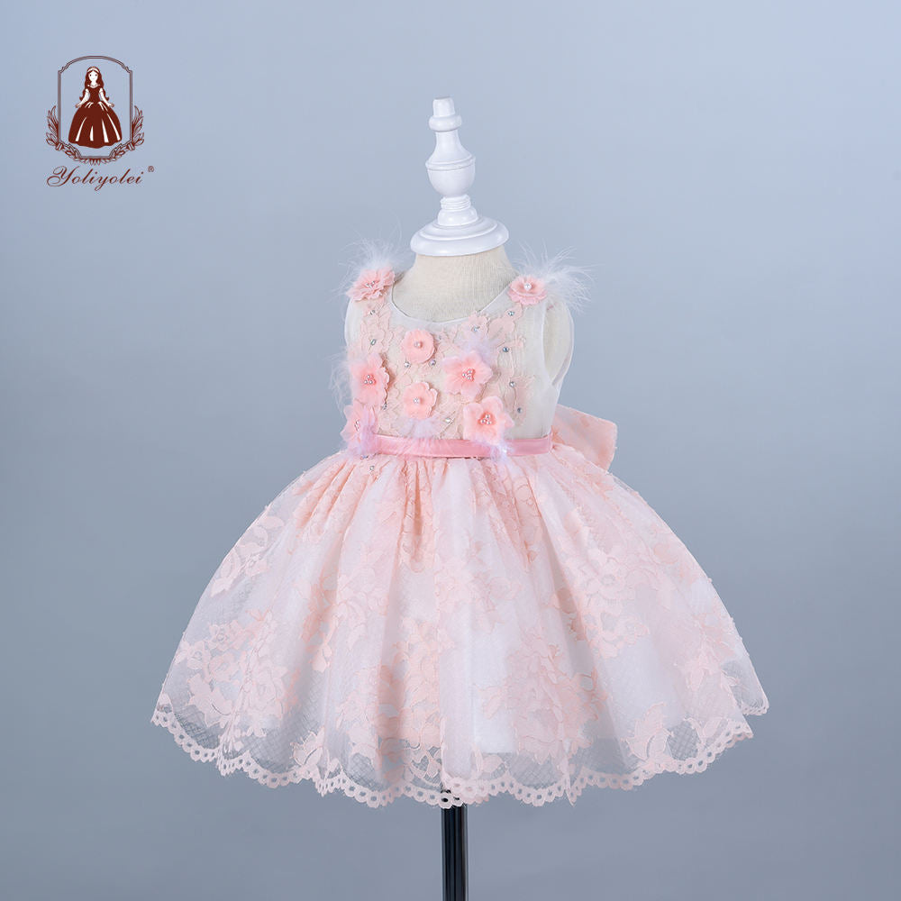 BTY2007 Wholesalers Princess Sweet Sleeveless Crew Neck 0-2 Years Party Baby Girl Dresses