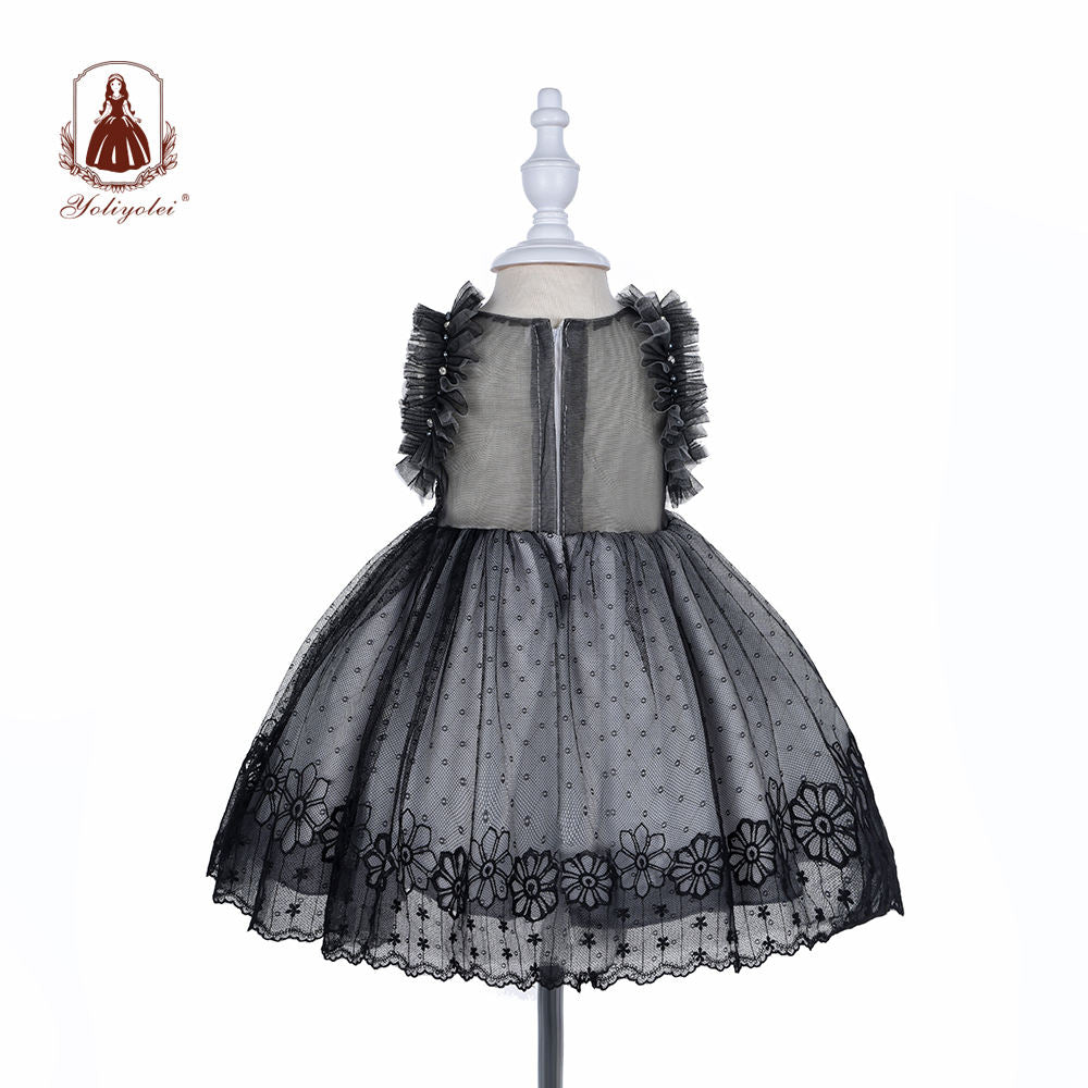 BTY2008 Wholesalers Princess Elegant Sleeveless Crew Neck Layered Black Party Baby Girl Dresses