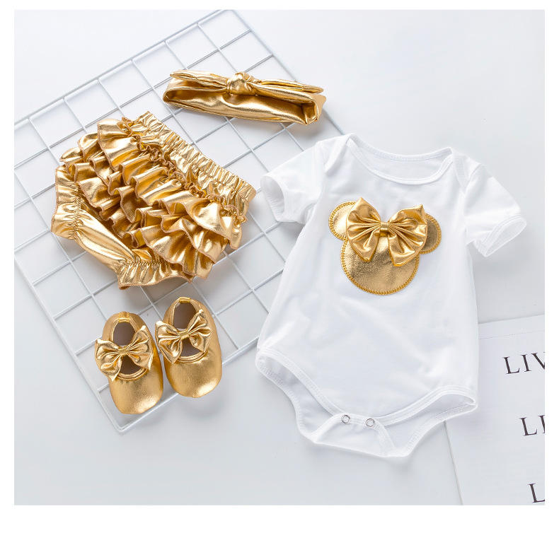 pp001 Mikey Summer Short Gold Baby Girl's Pajama Romper Jumpsuit Onesie Party Baby Wear Cotton Newborn Baby Romper Clothes