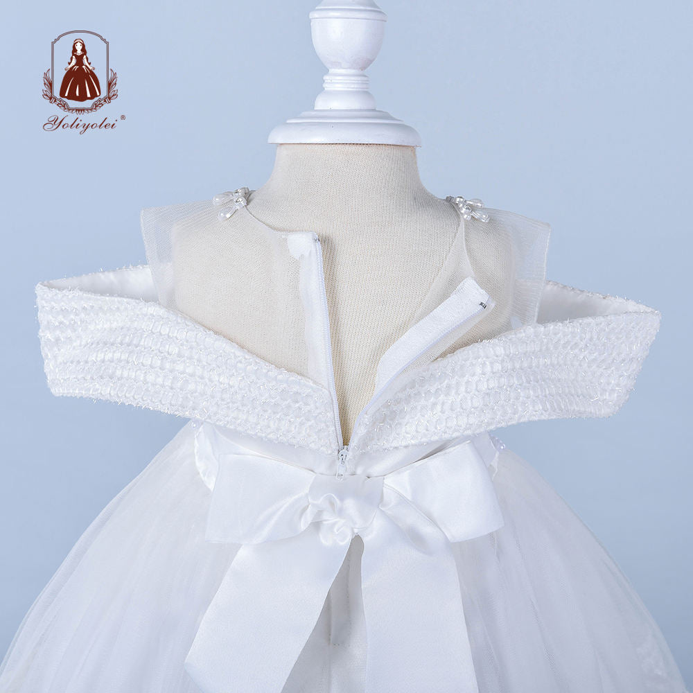 B0-1176 Baby Wholesalers Fashion Princess Elegant Sleeveless 0-2 Years White Party Evening Girls Dresses