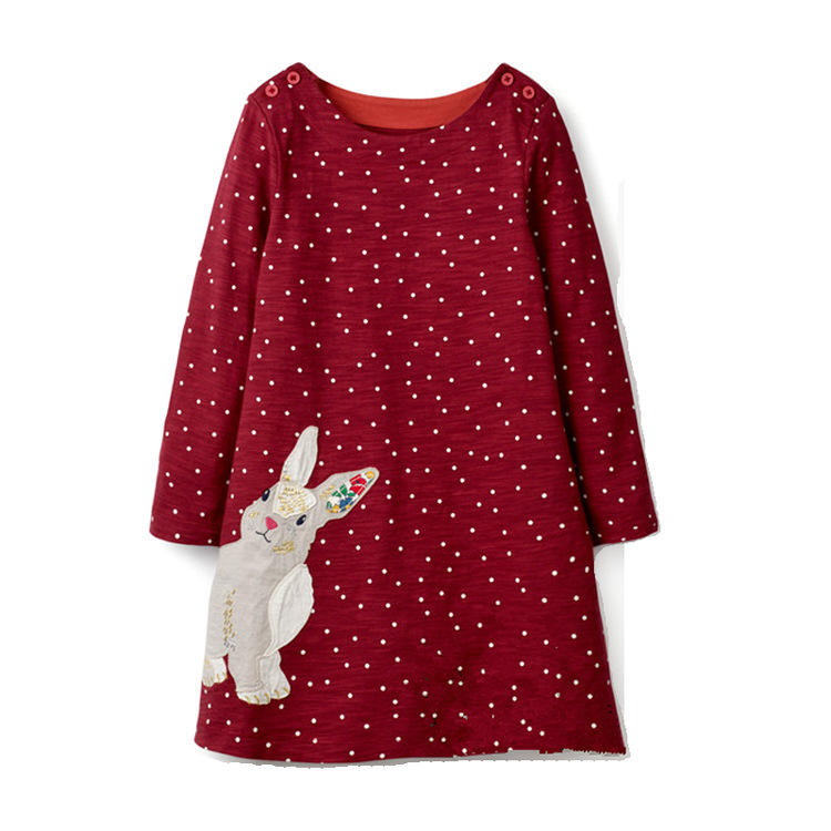 QY022 Wholesale Kaftan a-Line Winter Carton Printed Long Sleeve Christmas Dot Girl Dresses For Kids