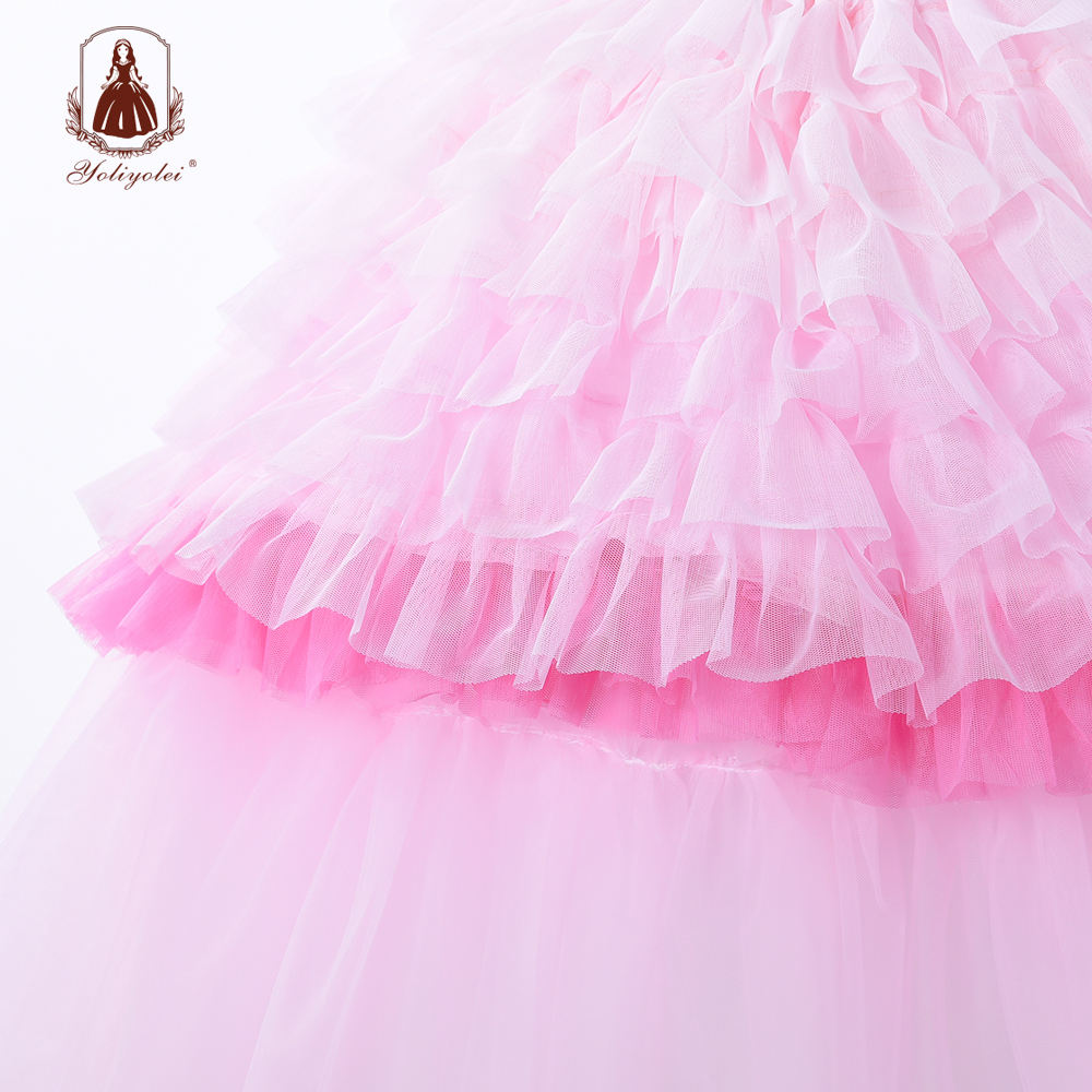 A1-121 Kids Wear Floor Length Long Princess Party Frock Beading Blush Pink Cake Tutu Girl Dress With Ball Gown Design