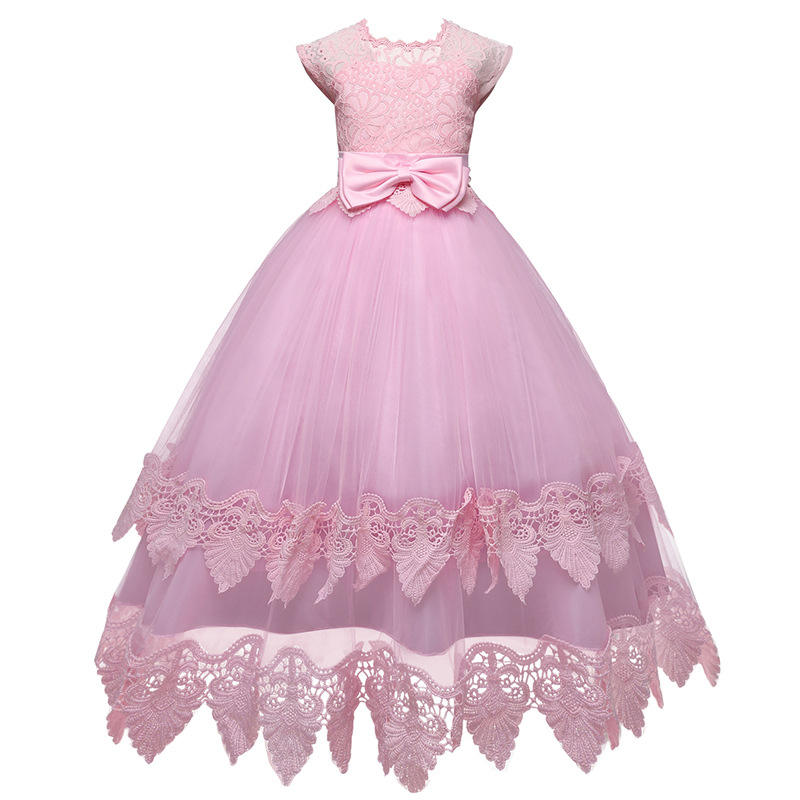 FL006 Fancy Flower Long Teenagers Dresses Girl Children Party Clothing Evening Formal Lace Wedding Kids Gown Dress