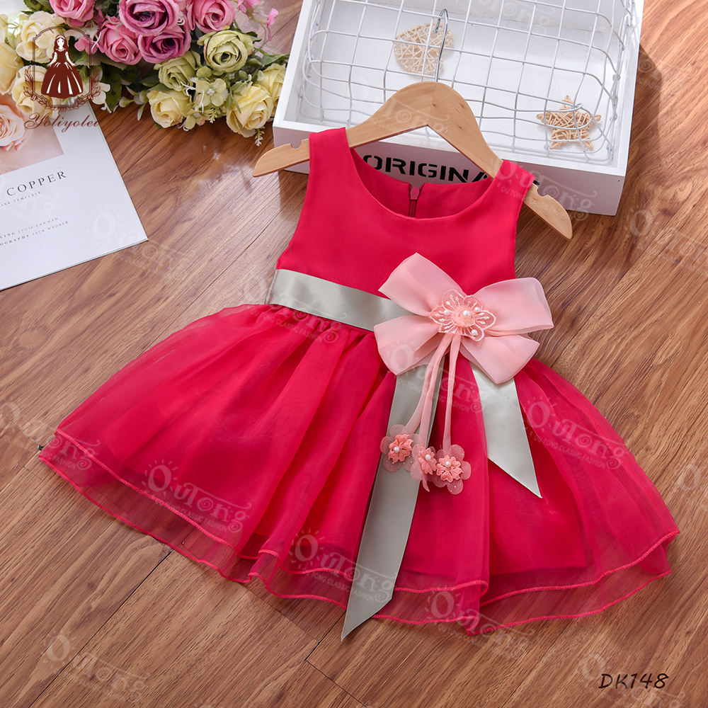 DK148 Outong Wholesale Toddler Girl First Birthday Baby Dress Big Bowknot Cute Infant Casual Baby Girls' Dress