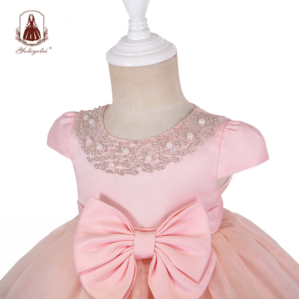 A1-048 Baby Wholesalers Fashion Princess Elegant Sleeveless 0-2 Years Peach Party Evening Girls Dresses