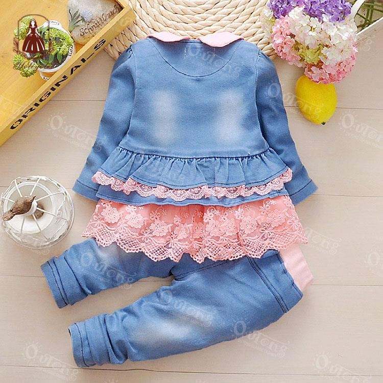 OC003 Children Wear Clothing Demin Coat Pants Kids Girls Clothes Sets For Winter