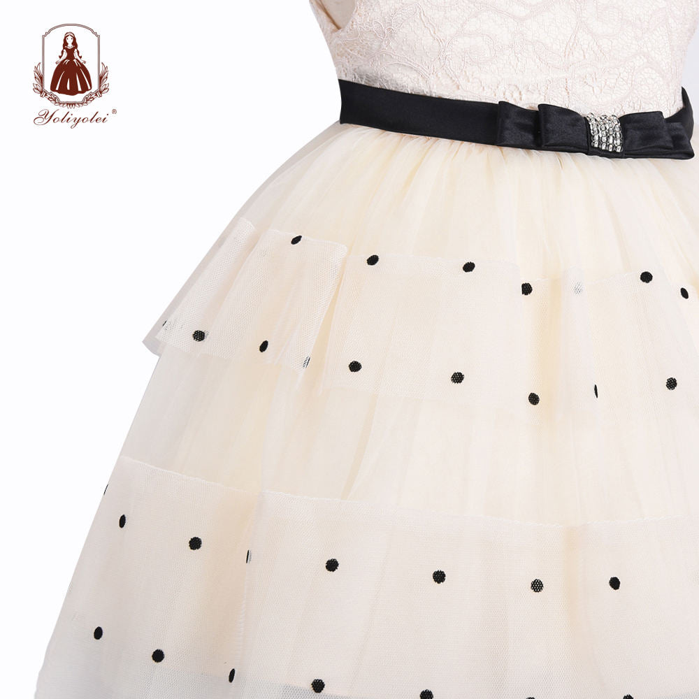 A1-056 Wholesalers Fashion Beaded Bow Short Sleeve 0-2 Years Champagne Party Girls Dresses