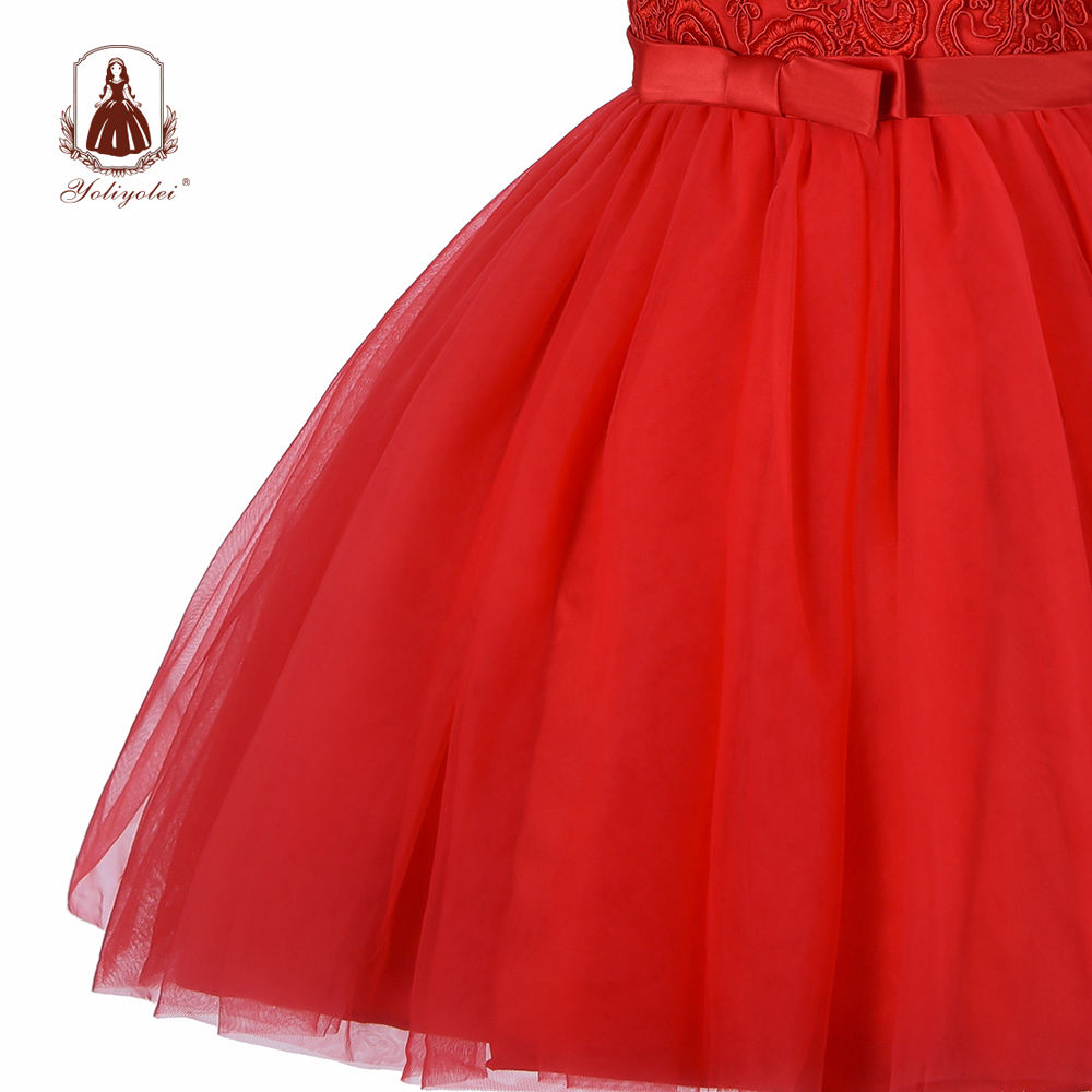 BK356 Wholesale Embroidery Top Ball Gown Bow Belt Boutique Children Wear Rose Red Long Toddler Frock Dress For Girl