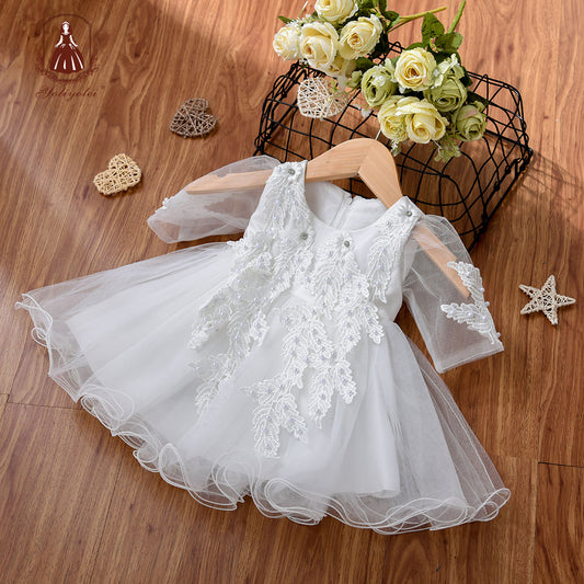 ZH40 New Design ODM Custom Vestidos Nia Infant Toddler White Wedding Baby Baptism Dress Kid Girls Dresses