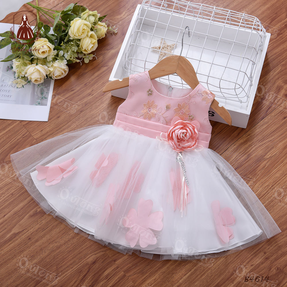 B4-614 Yoliyolei Flower Children Party Wear Princess Gown Embroidered Baby Birthday Girl Dresses For Kids 0-2 Years