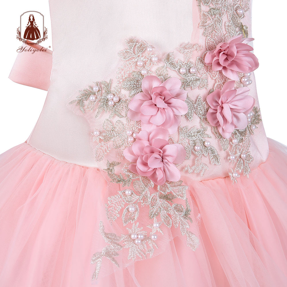 A1-047 African Dress Children Party Wear Applique Formal Pink Girls Ball Gown Flower Girls Dress For Kids