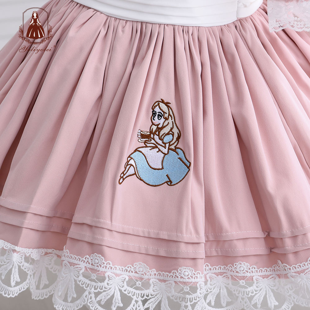 DK102 Kids Clothing Summer Girls Dress Lolita Design Short Sleeve Pink Cute Cartoon Toddler Baby Spanish Dress With Bloomer