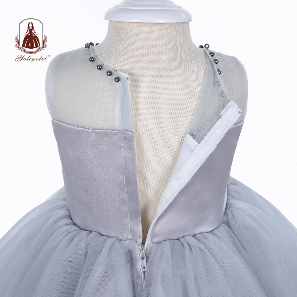 BOS2031 Baby Cheap Wholesalers Princess Elegant Sleeveless Crew Neck Layered Gray Party Baby Girl Dresses