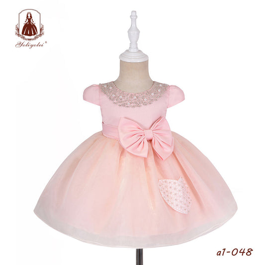 A1-048 Baby Wholesalers Fashion Princess Elegant Sleeveless 0-2 Years Peach Party Evening Girls Dresses