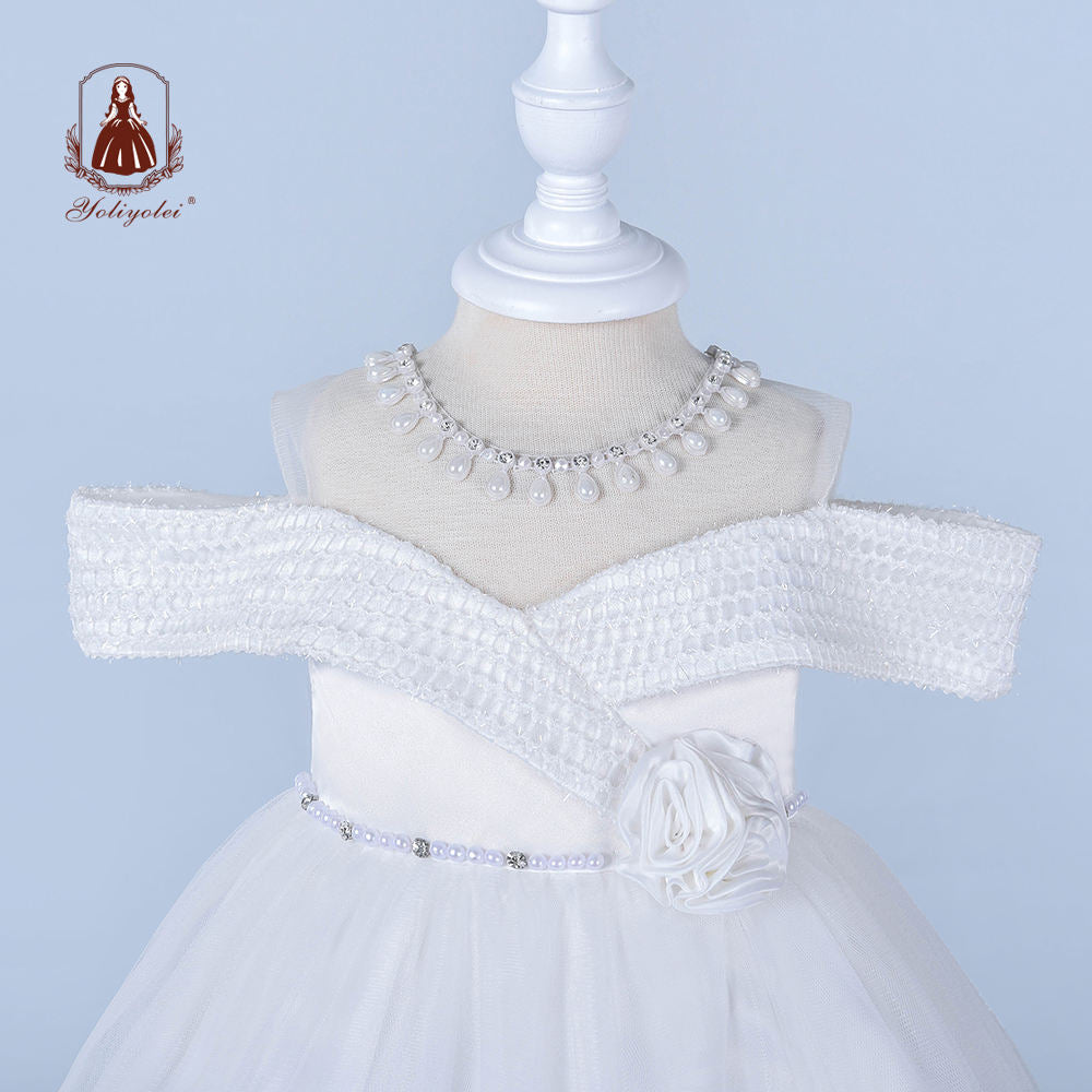 B0-1176 Baby Wholesalers Fashion Princess Elegant Sleeveless 0-2 Years White Party Evening Girls Dresses