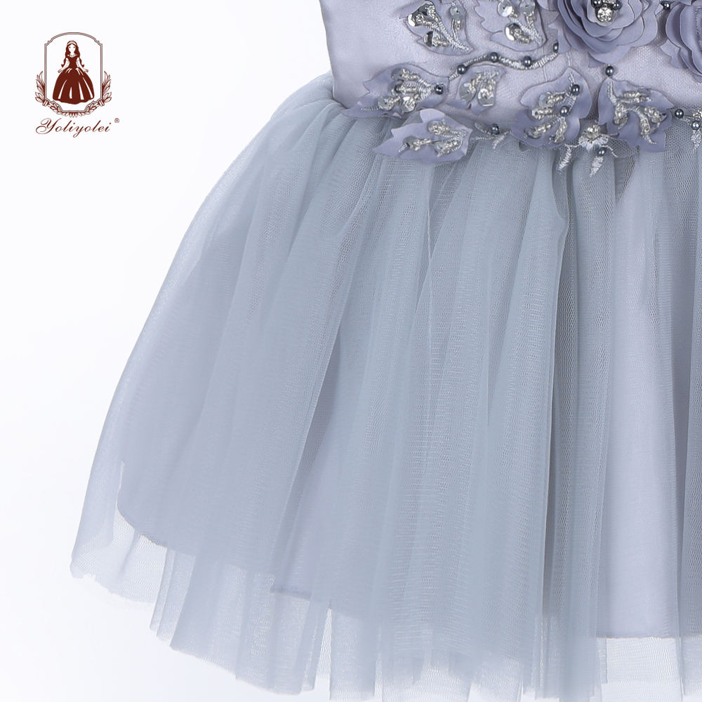 BOS2031 Baby Cheap Wholesalers Princess Elegant Sleeveless Crew Neck Layered Gray Party Baby Girl Dresses