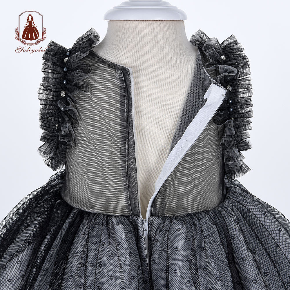 BTY2008 Wholesalers Princess Elegant Sleeveless Crew Neck Layered Black Party Baby Girl Dresses