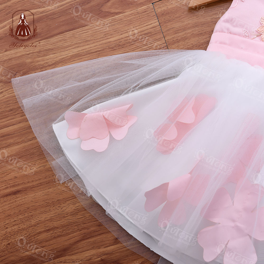 B4-614 Yoliyolei Flower Children Party Wear Princess Gown Embroidered Baby Birthday Girl Dresses For Kids 0-2 Years